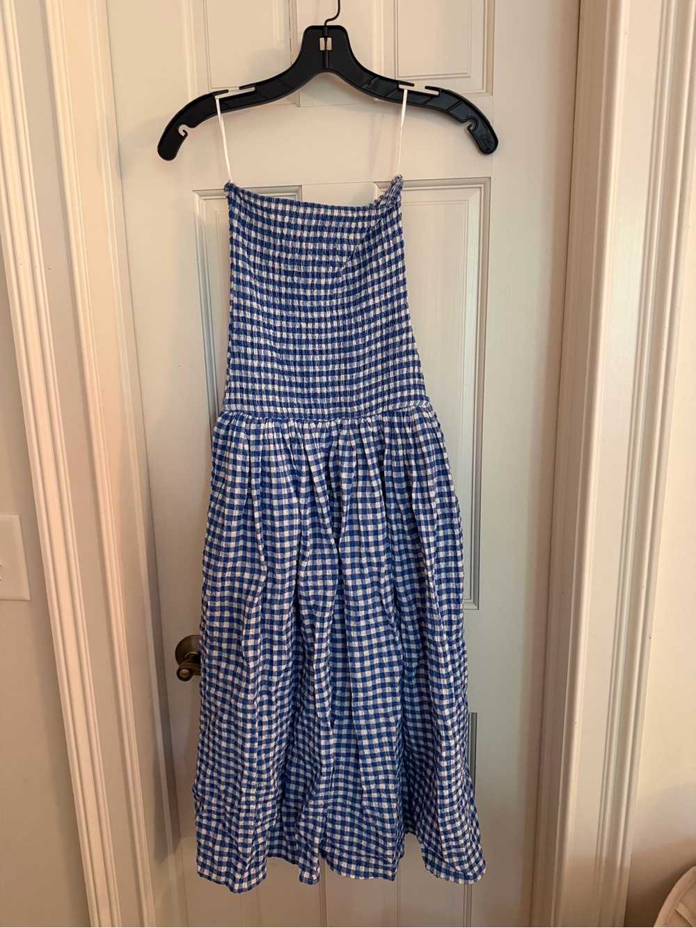 Anthropologie Strapless Blue Gingham Midi Dress - Picture 2 of 2